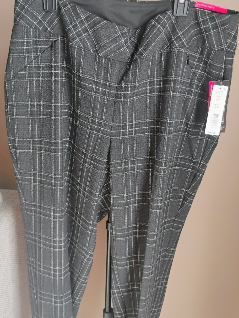 Investments Size 16 Charcoal Gray Plaid Straight-Leg Pull Up Trousers